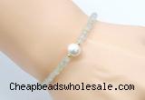 CFB807 4mm faceted round prehnite & potato white freshwater pearl bracelet