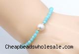 CFB815 4mm faceted round amazonite & potato white freshwater pearl bracelet