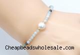 CFB820 4mm faceted round amazonite & potato white freshwater pearl bracelet