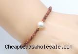 CFB823 4mm faceted round goldstone & potato white freshwater pearl bracelet