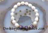 CFB910 9mm - 10mm rice white freshwater pearl & dogtooth amethyst stretchy bracelet