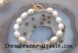 CFB934 Hand-knotted 9mm - 10mm rice white freshwater pearl & rose quartz bracelet