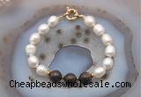 CFB959 Hand-knotted 9mm - 10mm rice white freshwater pearl & bronzite bracelet