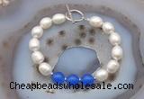 CFB990 Hand-knotted 9mm - 10mm rice white freshwater pearl & candy jade bracelet