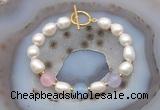 CFB995 Hand-knotted 9mm - 10mm rice white freshwater pearl & colorful candy jade bracelet