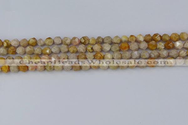 CFC236 15.5 inches 6mm faceted nuggets fossil coral beads