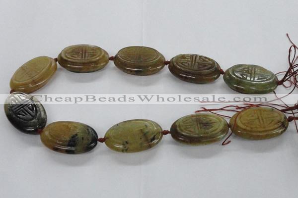 CFG1141 15.5 inches 25*40mm carved oval flower jade beads