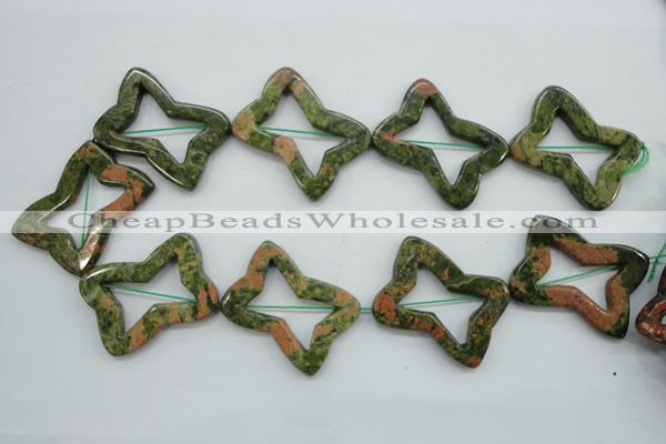 CFG202 15.5 inches 30*40mm carved flower unakite gemstone beads