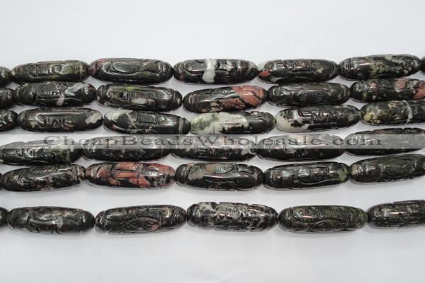 CFG211 15.5 inches 12*40mm carved rice plum blossom jade beads