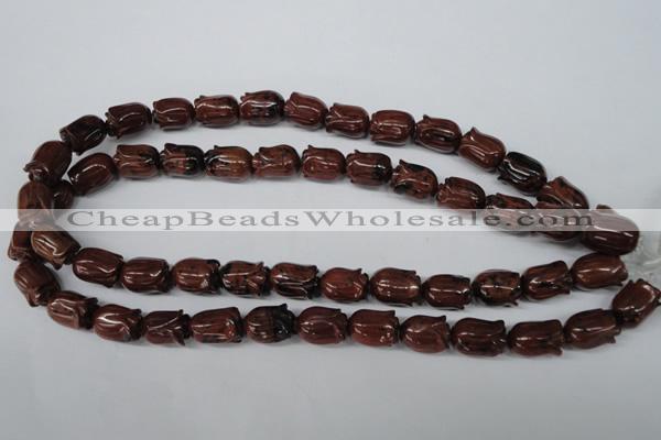 CFG236 15.5 inches 10*15mm carved flower mahogany obsidian beads