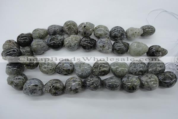 CFG344 15.5 inches 18*22mm carved skull moss quartz beads