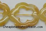 CFG39 15.5 inches 35mm carved flower yellow jade gemstone beads