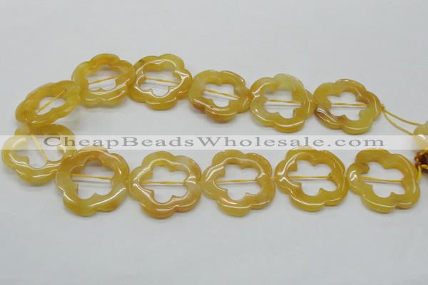 CFG39 15.5 inches 35mm carved flower yellow jade gemstone beads