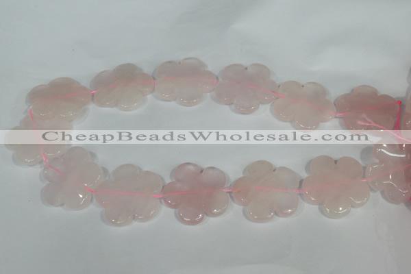 CFG653 15.5 inches 30mm carved flower rose quartz beads