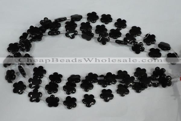 CFG675 15.5 inches 15mm carved flower black obsidian beads