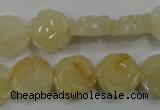 CFG882 15.5 inches 14mm carved flower yellow jade gemstone beads