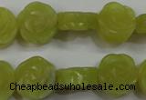 CFG887 15.5 inches 14mm carved flower lemon jade gemstone beads