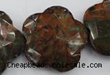 CFG942 32*33mm faceted & carved flower green opal gemstone beads