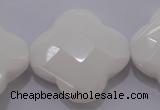 CFG971 15.5 inches 32*33mm faceted & carved flower white porcelain beads