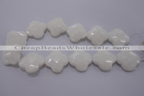 CFG971 15.5 inches 32*33mm faceted & carved flower white porcelain beads