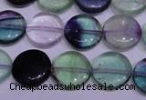 CFL1061 15 inches 10mm flat round natural fluorite gemstone beads