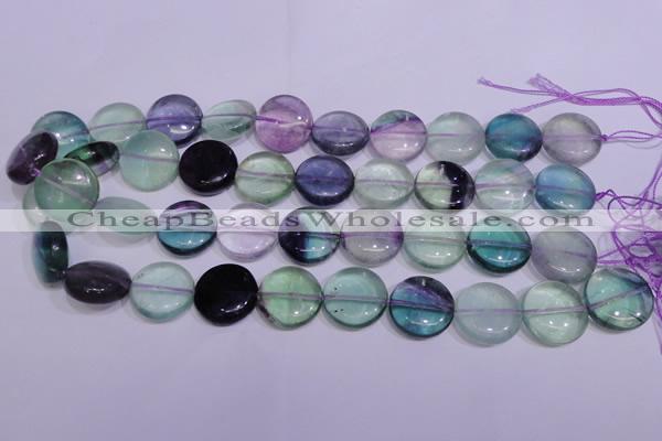 CFL1061 15 inches 10mm flat round natural fluorite gemstone beads