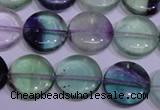 CFL1062 15 inches 12mm flat round natural fluorite gemstone beads