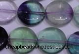 CFL1066 15 inches 20mm flat round natural fluorite gemstone beads