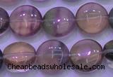 CFL1332 15.5 inches 12mm flat round purple fluorite gemstone beads