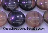 CFL1336 15.5 inches 18mm flat round purple fluorite gemstone beads