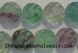 CFL459 15.5 inches 16mm carved round natural fluorite beads