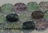 CFL475 15.5 inches 10*14mm carved rice natural fluorite beads