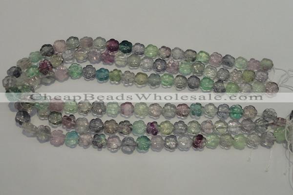 CFL491 15.5 inches 10mm carved flower natural fluorite beads