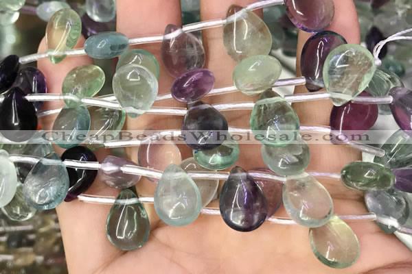 CFL960 Top drilled 10*14mm flat teardrop natural fluorite beads