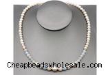 CFN102 potato white freshwater pearl & morganite necklace, 16 - 24 inches