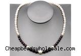 CFN103 potato white freshwater pearl & garnet necklace, 16 - 24 inches