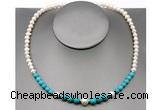 CFN105 potato white freshwater pearl & turquoise necklace, 16 - 24 inches