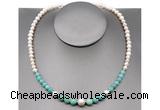 CFN107 potato white freshwater pearl & amazonite necklace, 16 - 24 inches