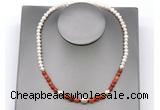 CFN114 potato white freshwater pearl & fire agate necklace, 16 - 24 inches