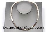 CFN115 potato white freshwater pearl & botswana agate necklace, 16 - 24 inches