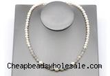 CFN125 potato white freshwater pearl & grey banded agate necklace, 16 - 24 inches