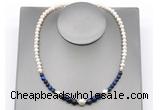 CFN130 potato white freshwater pearl & blue tiger eye necklace, 16 - 24 inches