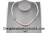 CFN153 baroque white freshwater pearl & amazonite necklace with pendant