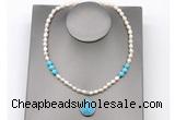 CFN157 baroque white freshwater pearl & turquoise necklace with pendant