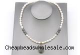 CFN159 baroque white freshwater pearl & labradorite necklace with pendant