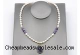 CFN164 baroque white freshwater pearl & dogtooth amethyst necklace with pendant