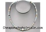 CFN199 4*6mm faceted rondelle amazonite & potato white freshwater pearl necklace