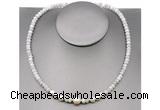 CFN204 4*6mm faceted rondelle white crazy lace agate & potato white freshwater pearl necklace