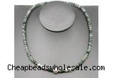 CFN206 4*6mm faceted rondelle Qinghai jade & potato white freshwater pearl necklace