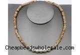 CFN209 4*6mm faceted rondelle picture jasper & potato white freshwater pearl necklace